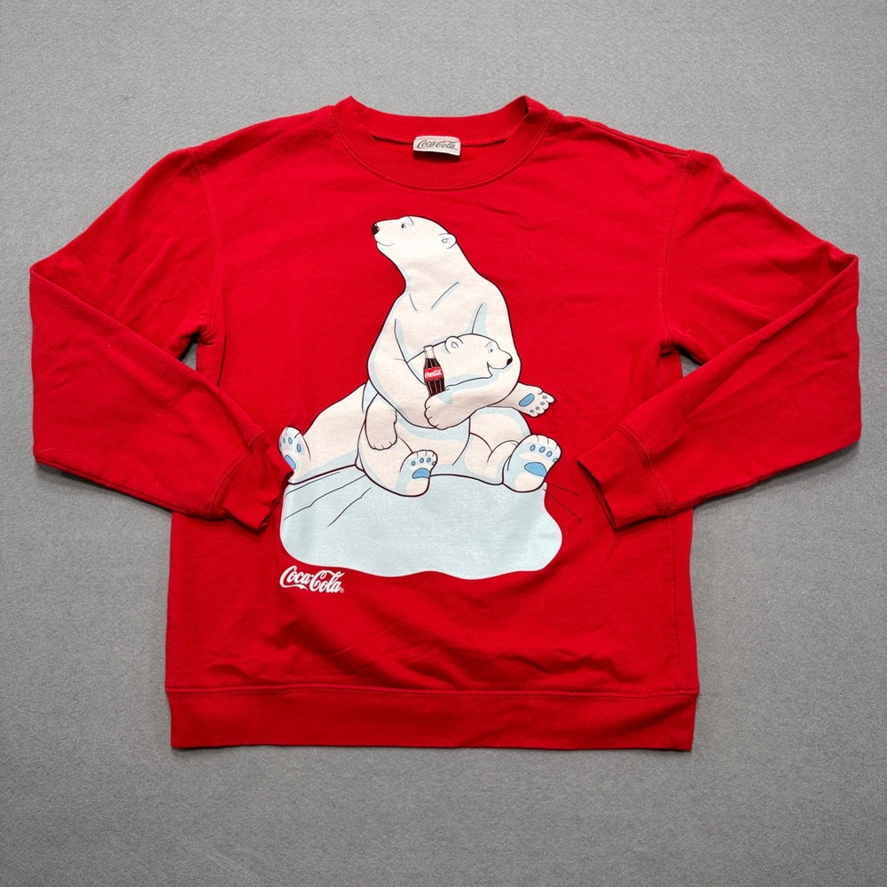 Coca-Cola‎ Sweatshirt Men's Medium Red Fleece Lined Polar Bear Graphic Pullover